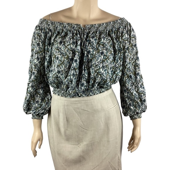 Free People Anything Goes Printed Crop Top Size L Green - Picture 1 of 7